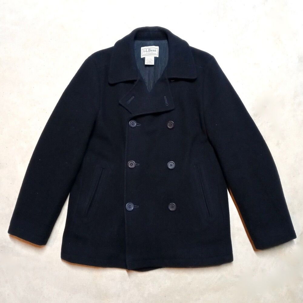LL Bean 100% Wool Peacoat Jacket SIze SMALL Navy Button Pockets Sailor Parka